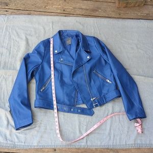 Blue pleather biker jacket